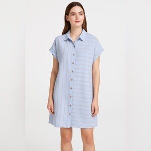 THML Women’s Shirt Mini Dress‎ Blue Collared Striped Lined WCT820-LB Size LARGE